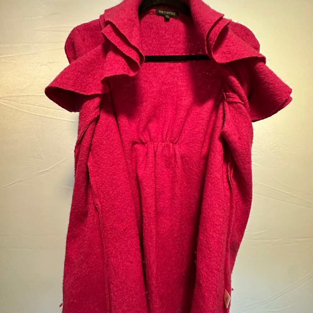 For Cynthia Pink Wool Ruffle Collar Button Front Coat Women's L - Picture 6 of 6